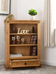 CORONA 1 DRAWER BOOKCASE - DISTRESSED WAXED PINE