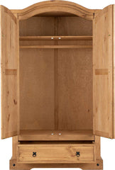 CORONA 2 DOOR 1 DRAWER WARDROBE - DISTRESSED WAXED PINE