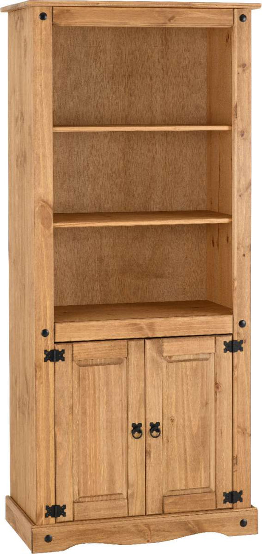 CORONA 2 DOOR DISPLAY UNIT/BOOKCASE - DISTRESSED WAXED PINE