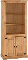 CORONA 2 DOOR DISPLAY UNIT/BOOKCASE - DISTRESSED WAXED PINE