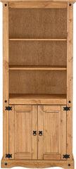 CORONA 2 DOOR DISPLAY UNIT/BOOKCASE - DISTRESSED WAXED PINE