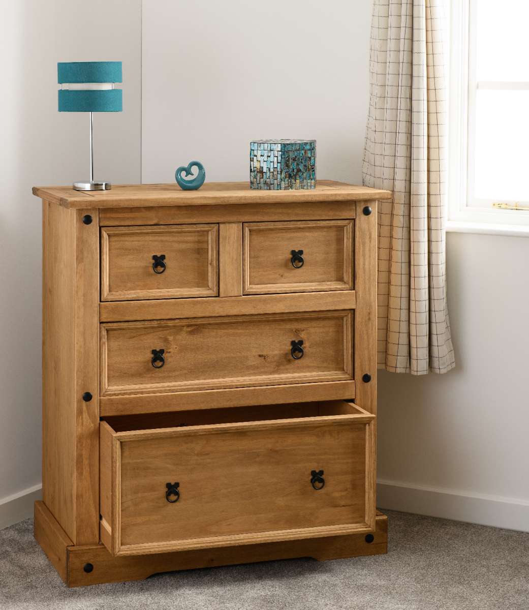 CORONA 2+2 DRAWER CHEST - DISTRESSED WAXED PINE