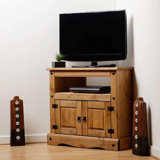 CORONA CORNER TV CABINET - DISTRESSED WAXED PINE