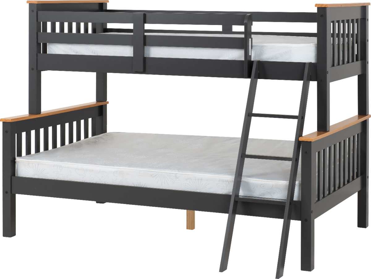 NEPTUNE TRIPLE SLEEPER Black BUNK BED - GREY/OAK