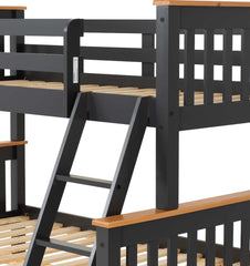 NEPTUNE TRIPLE SLEEPER Black BUNK BED - GREY/OAK