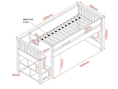 Grey Charlie Midsleeper Cabin Bunk Bed with Storage Steps and Desk - Complete Comfort Beds