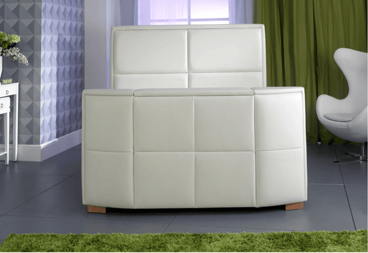 Ivory White Leather TV Bed - 5'0 FT King Size UK - Complete Comfort Beds