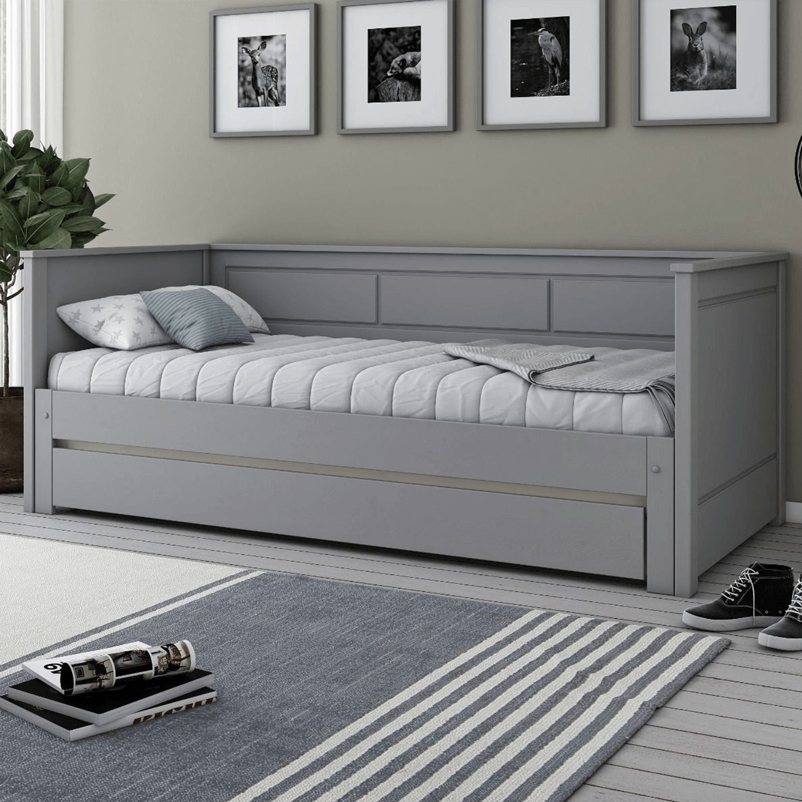 Erika Luxury Guest Bed Grey Solid Wood with Mattress Bundle