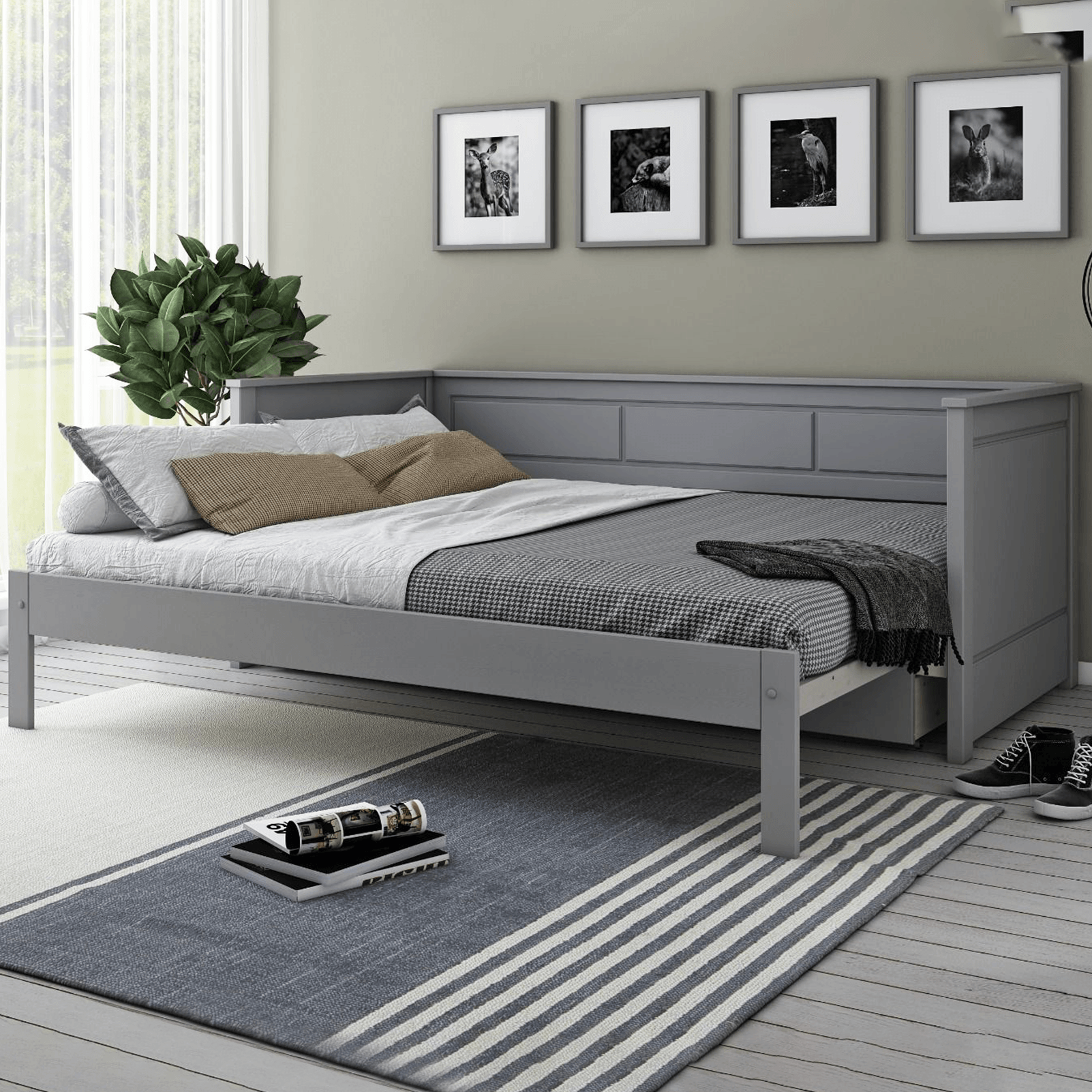 Erika Luxury Guest Bed Grey Solid Wood with Mattress Bundle
