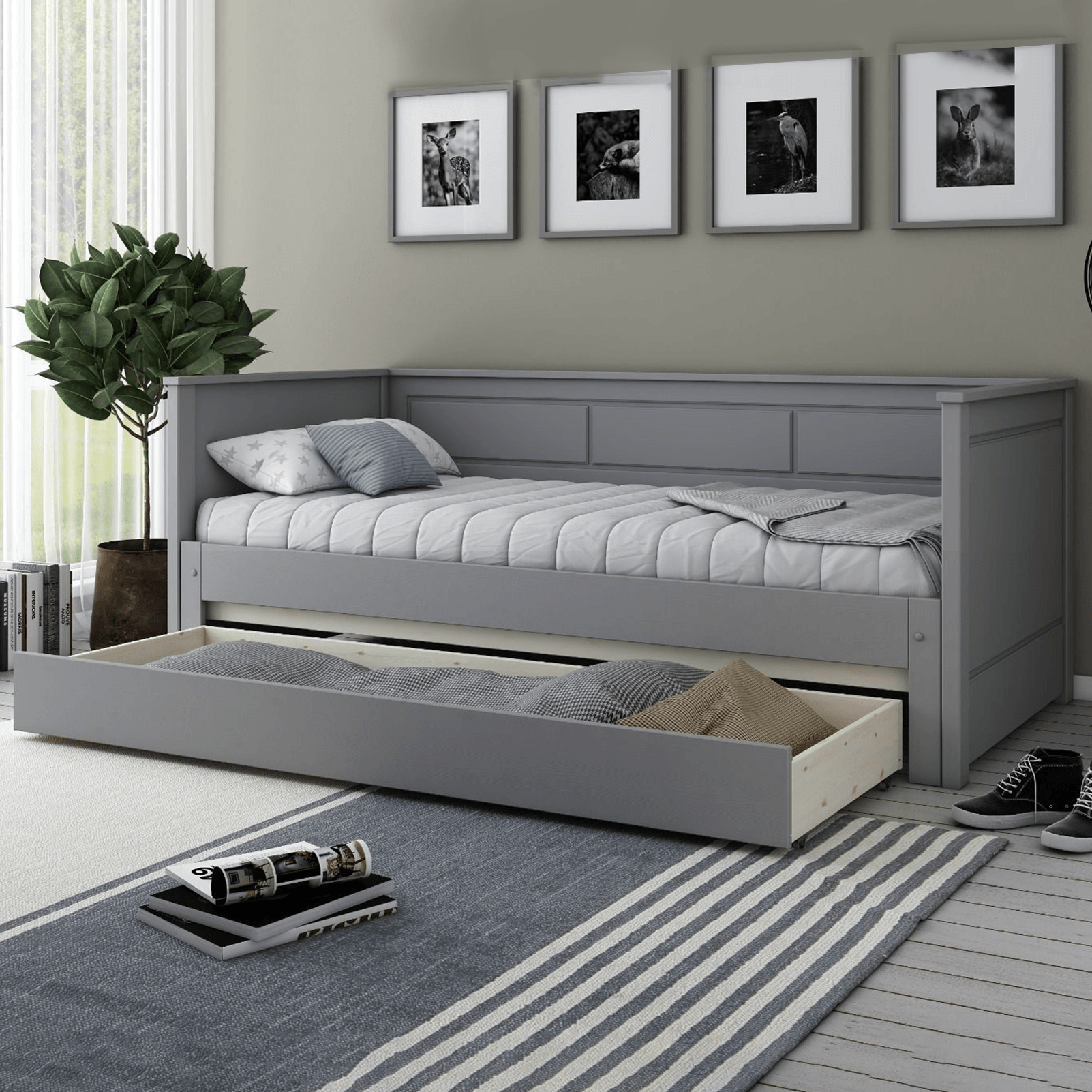 Erika Luxury Guest Bed Grey Solid Wood with Mattress Bundle - Complete Comfort Beds