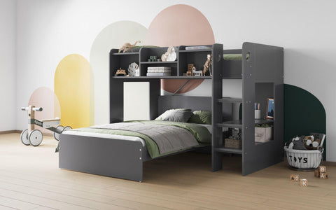 L Shaped Triple Grey Wooden Bunk Bed Frame - Complete Comfort Beds