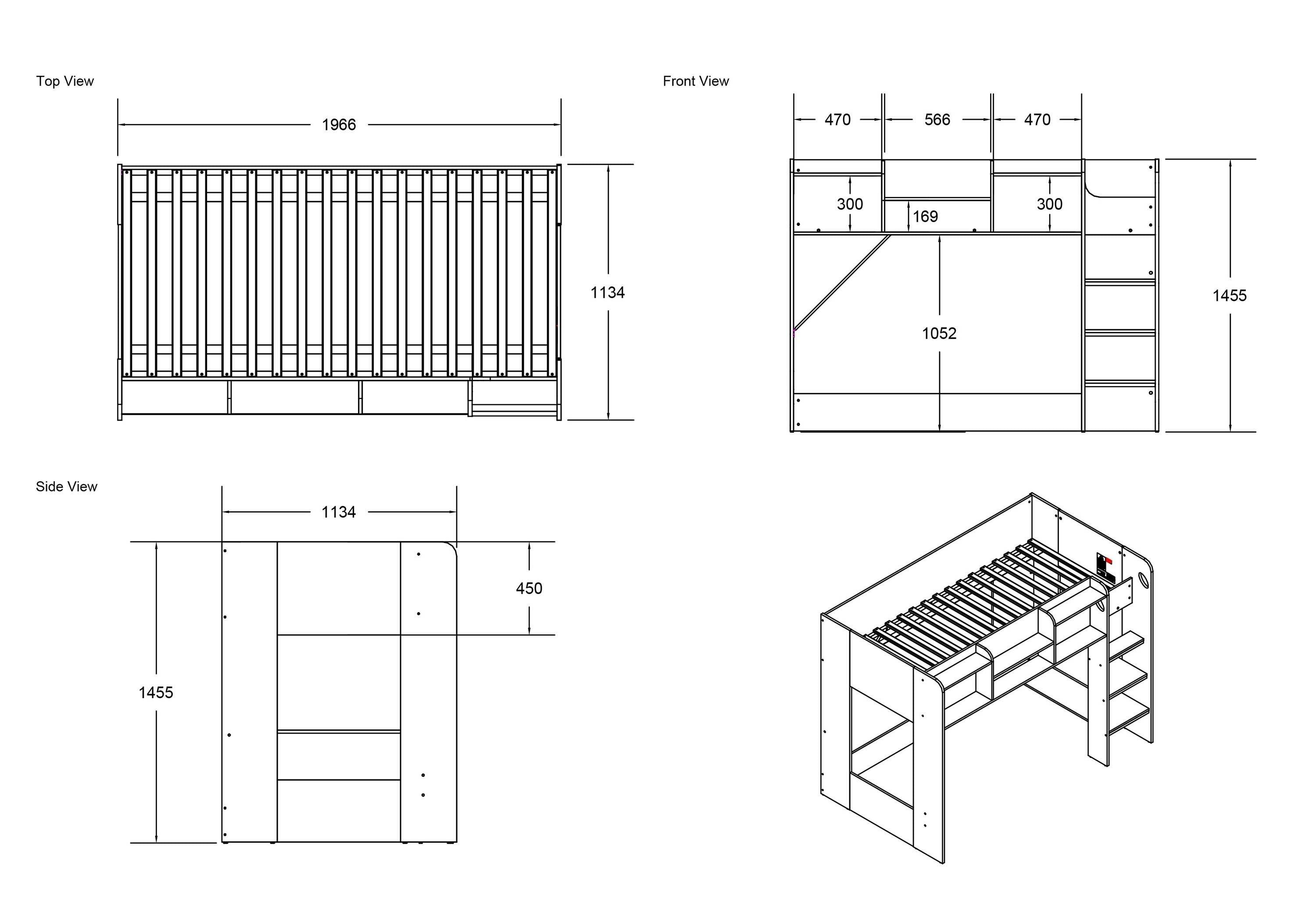 L Shaped Triple Grey Wooden Bunk Bed Frame - Complete Comfort Beds