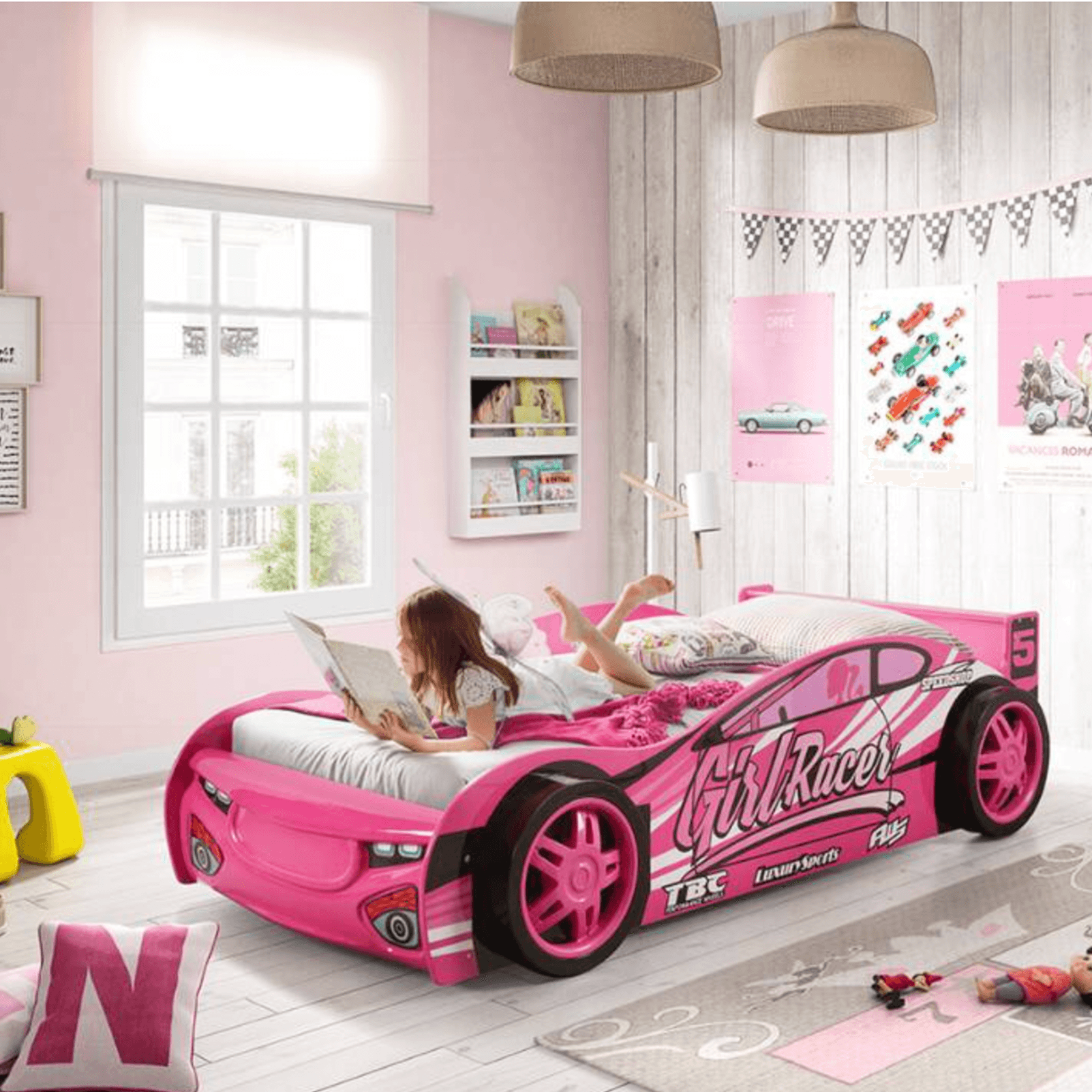 Pink Sports Racer Car Bed