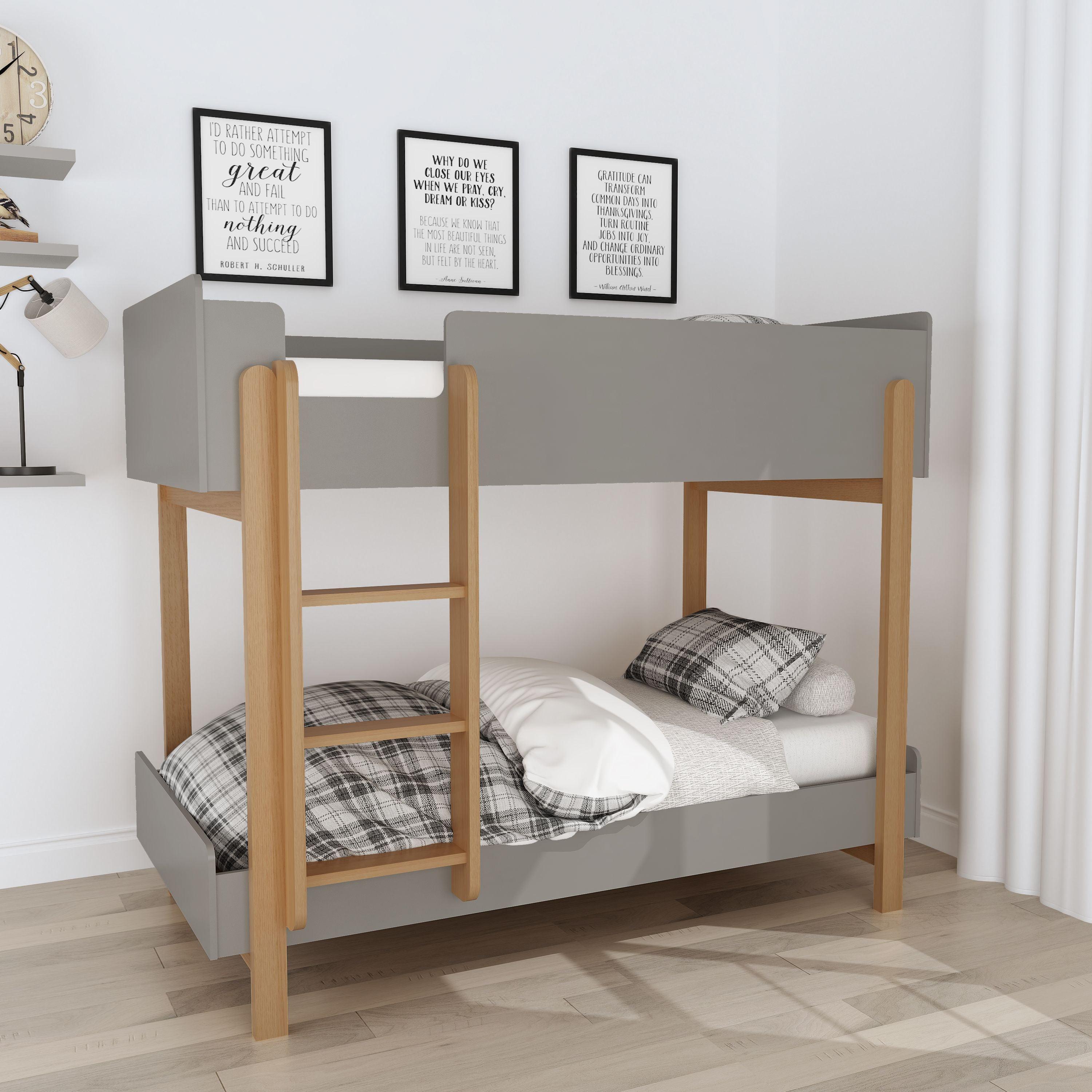 hero oak grey wood bunk bed frame 3'
