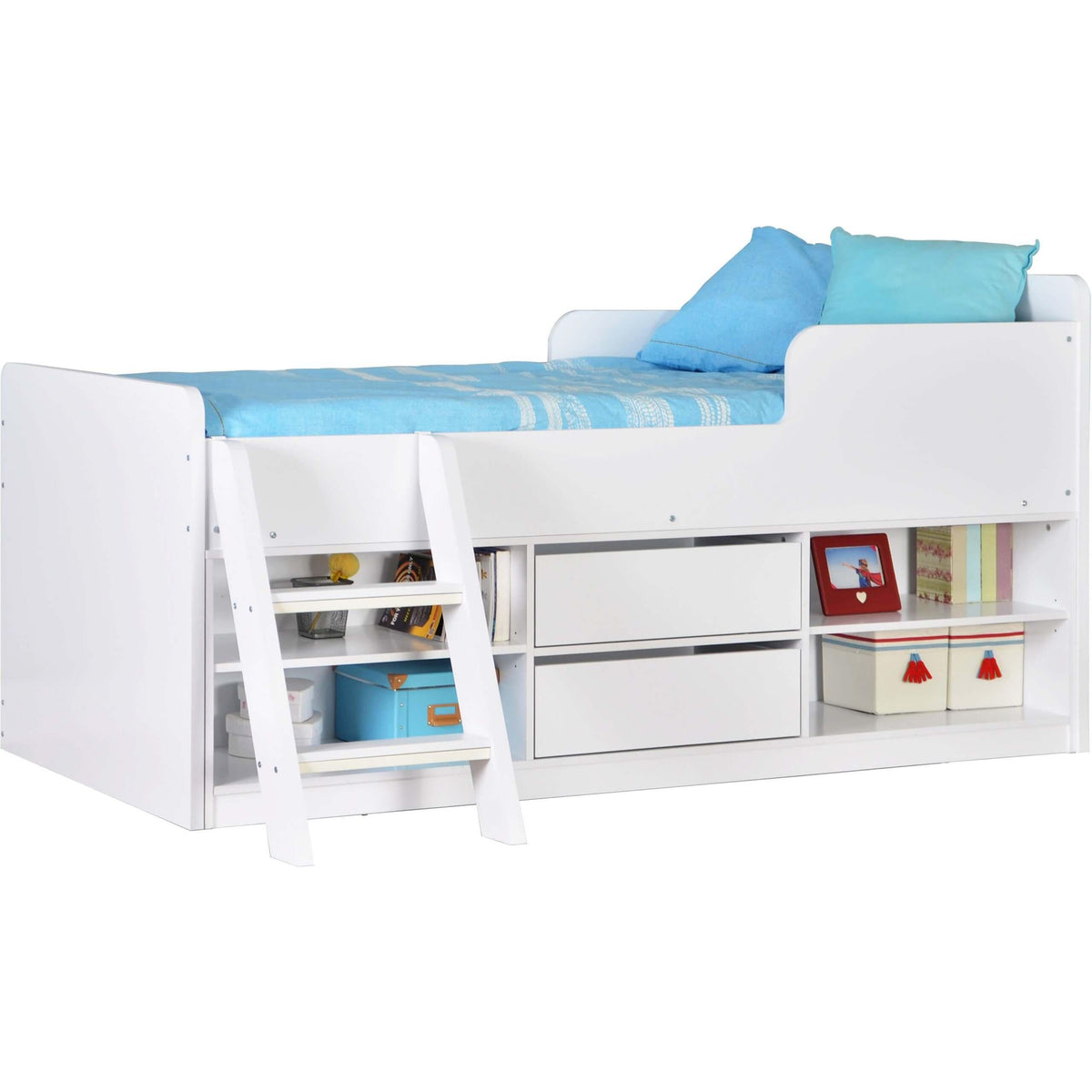 White Kids Low Sleeper Wooden Bed Frame