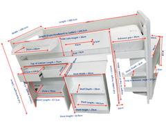 mid sleeper cabin bed desk size