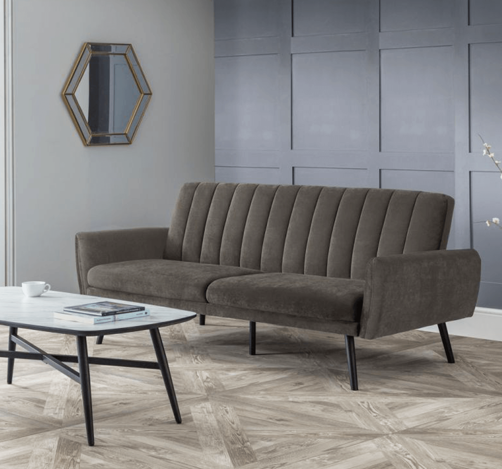 Luxury Afina Sofa-bed Grey Velvet 2