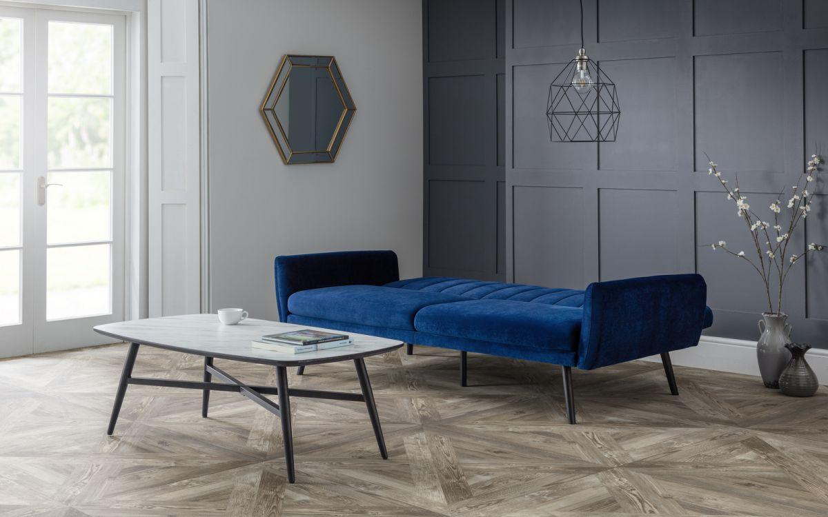 Luxury Afina Sofa Bed Frame in Blue Velvet - Complete Comfort Beds