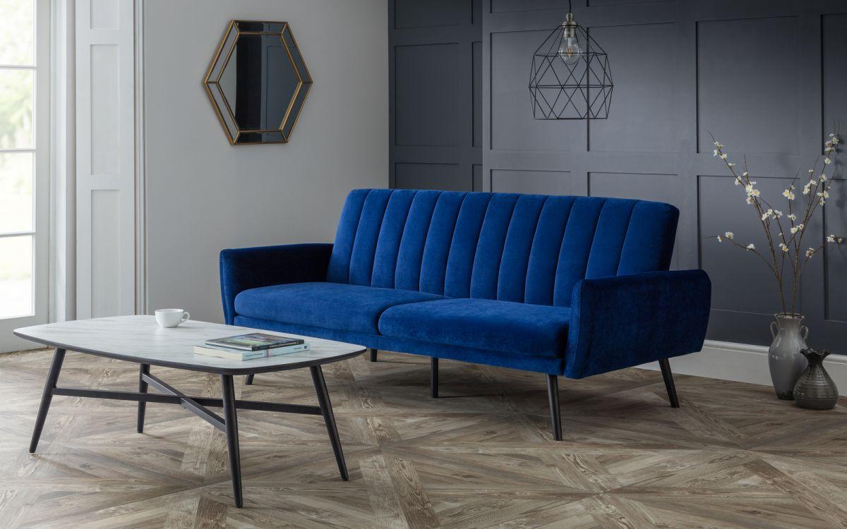 Luxury Afina Sofa Bed Frame in Blue Velvet - Complete Comfort Beds
