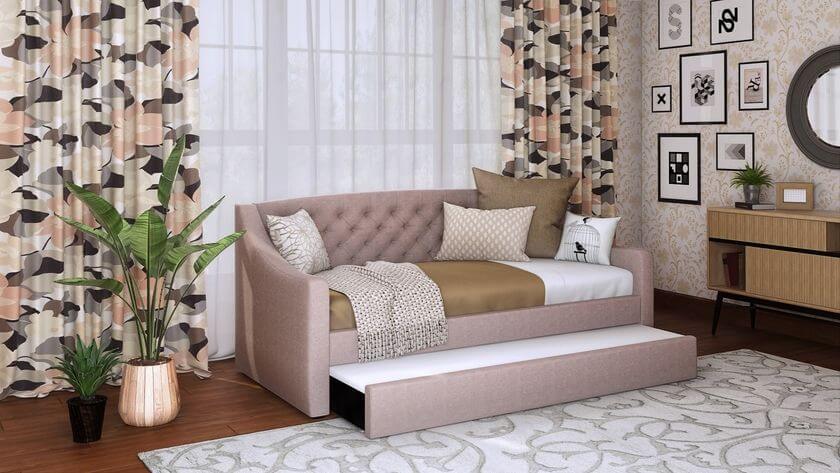Aurora Studded Mink Pink Single Daybed Frame Pull Out