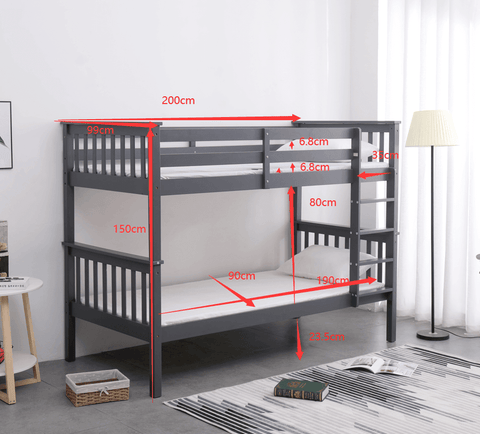 pine wood bunk bed size