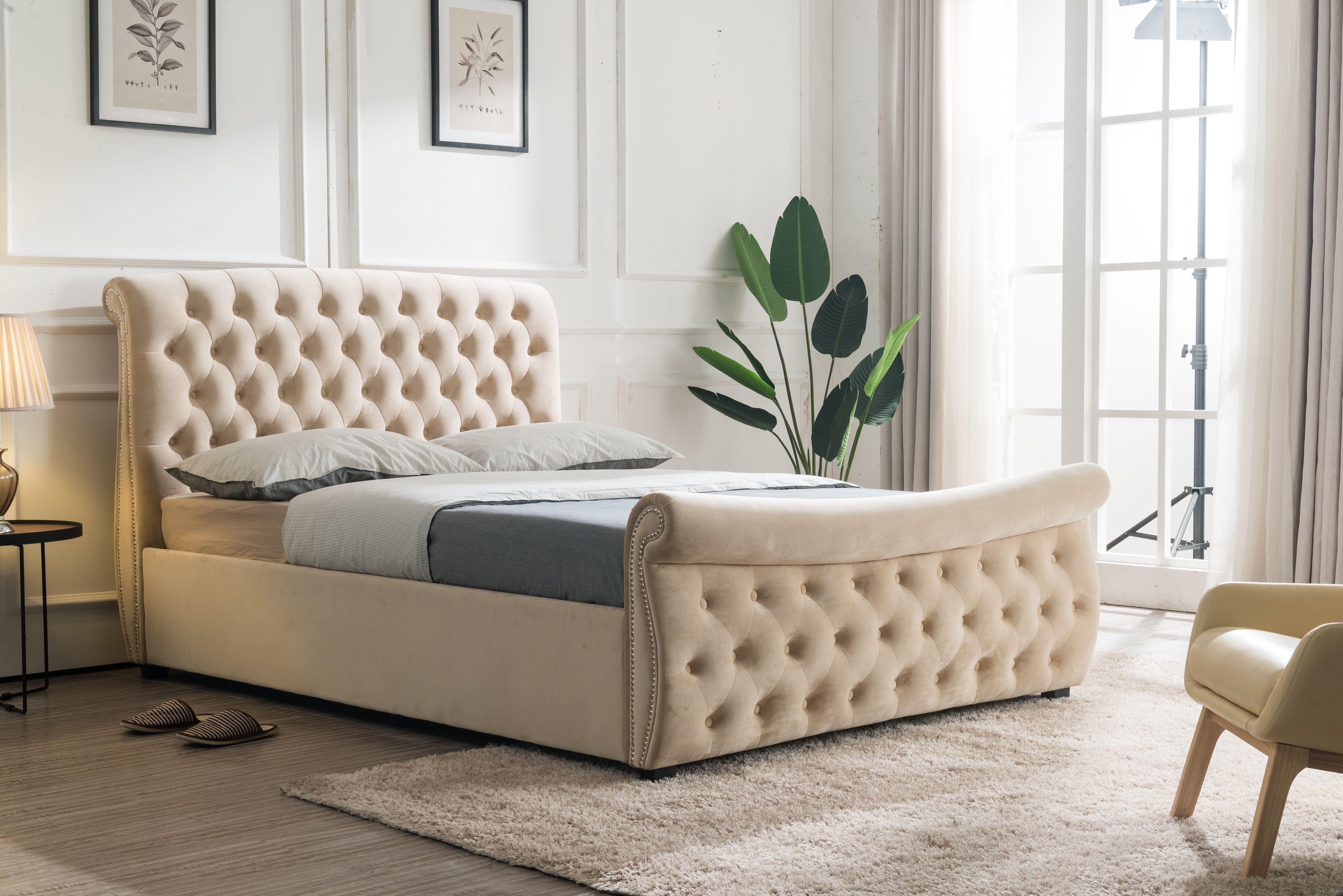 Lucinda Side Lift Ottoman Double Bed Frame Cream