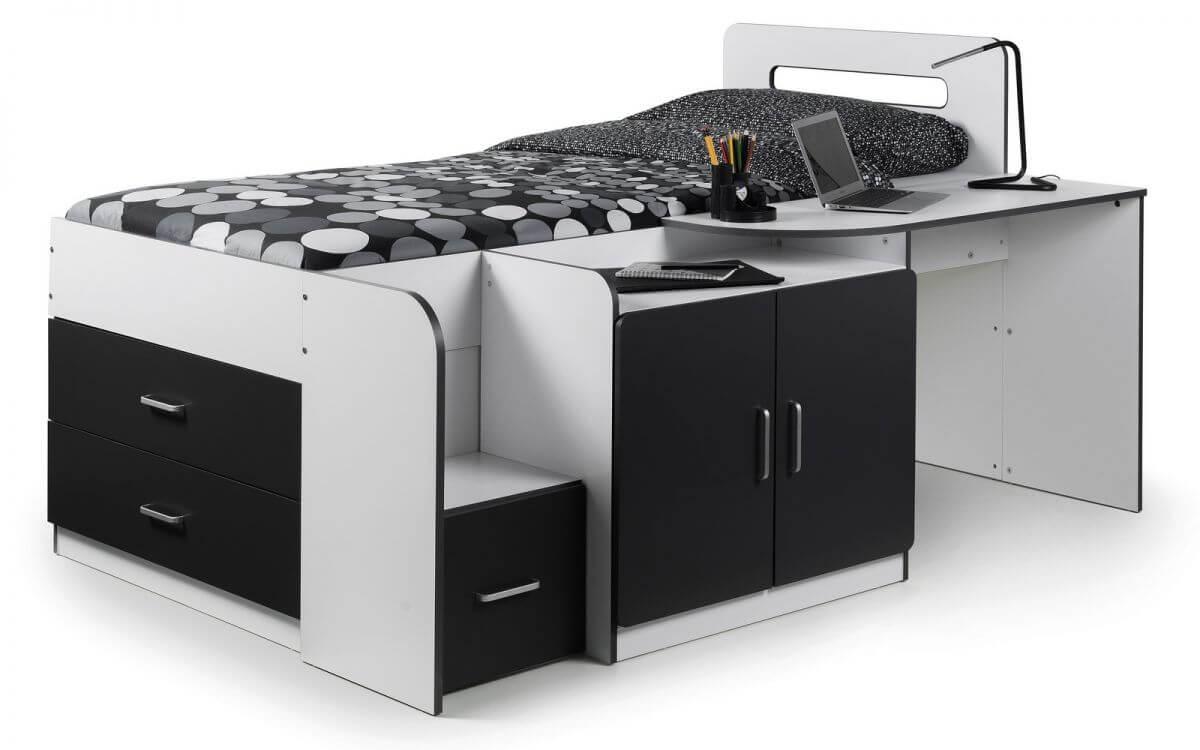 storage cabin bed black and white