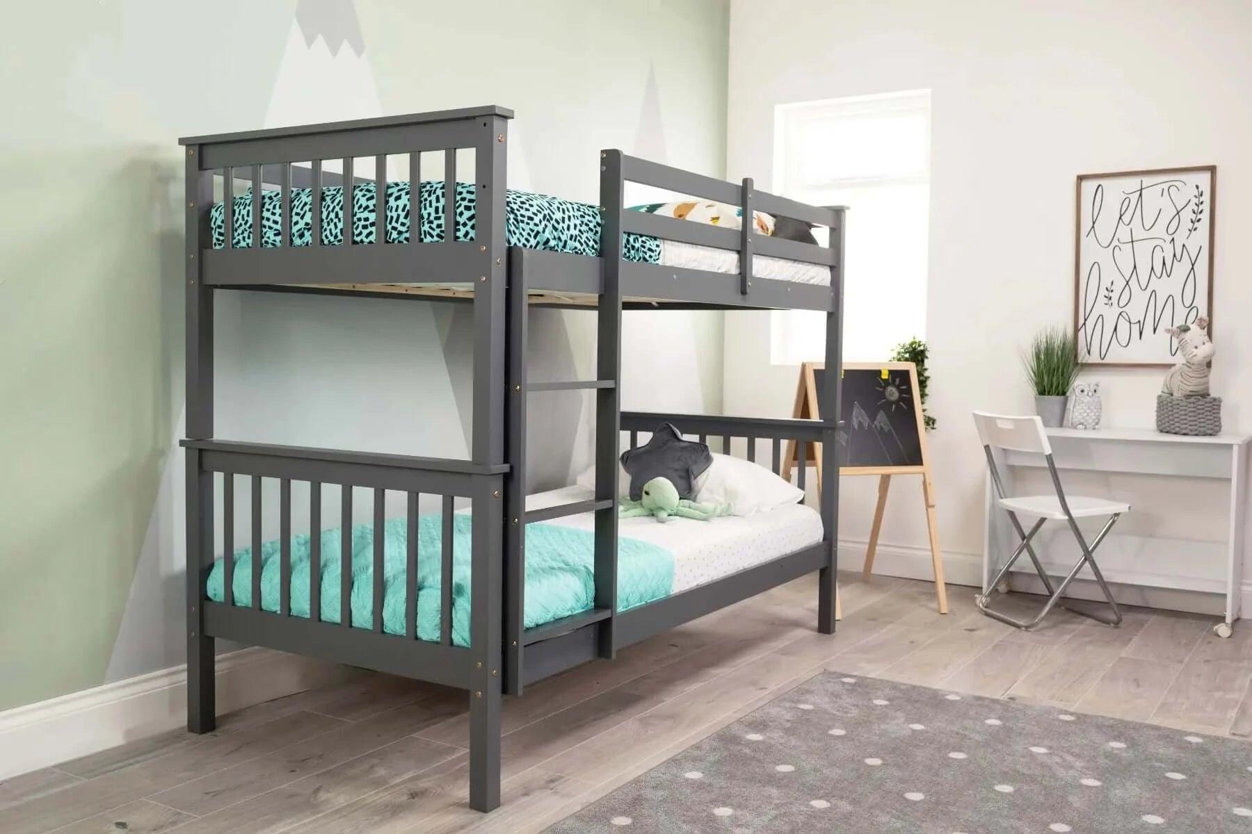 pine wood bunk bed frame back view