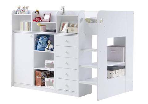 Flair Furnishings Wizard Junior High Sleeper White Bunk Bed with Storage Draws - Complete Comfort Beds