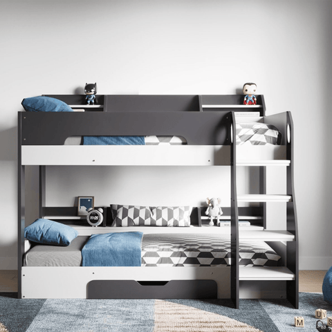 Flick Bunk Bed in Grey with Shelves Storage