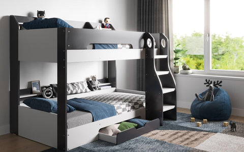 Flick Bunk Bed in Grey with Shelves Storage Side