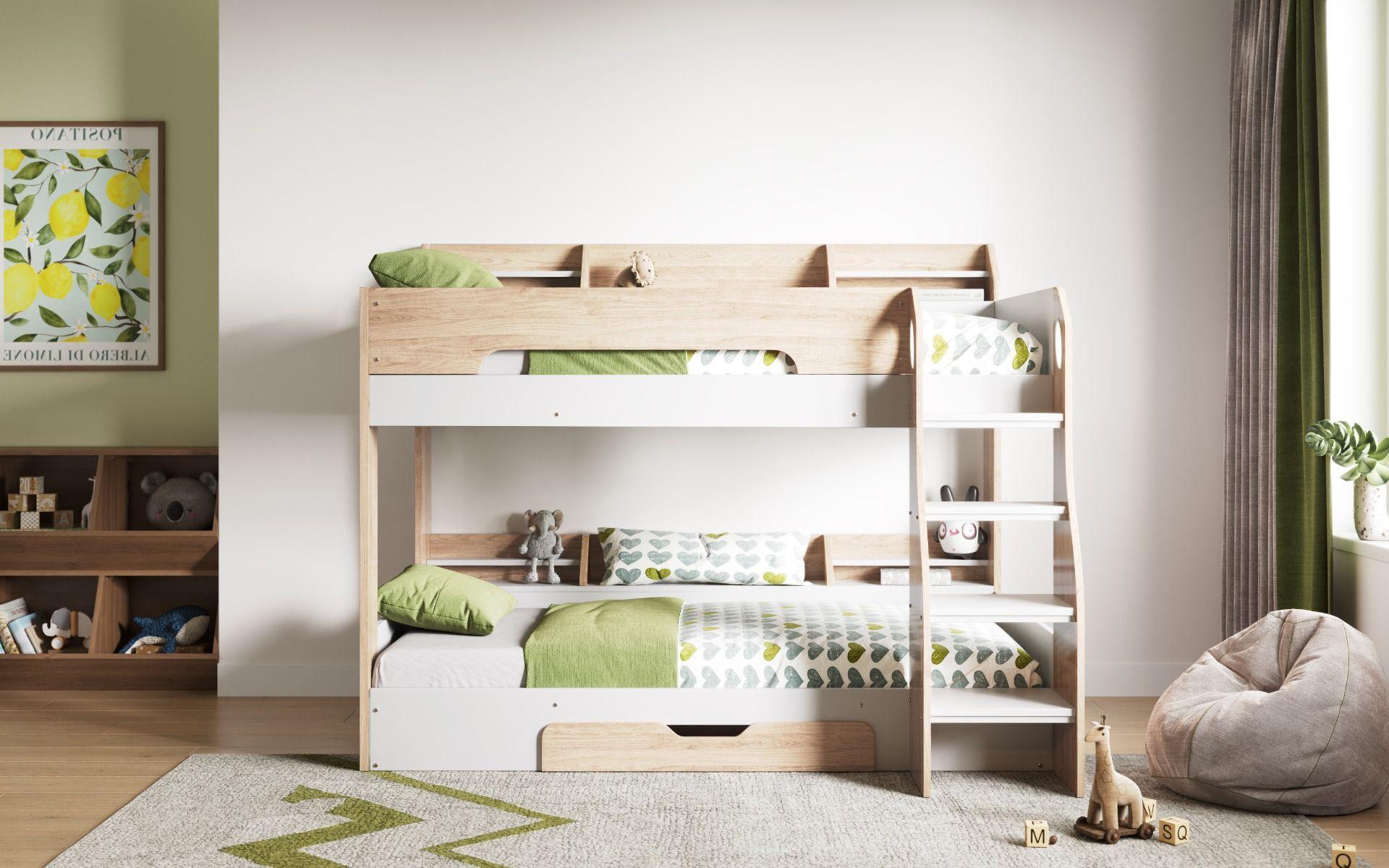 Flick Bunk Bed in Oak with Shelves Storage Front