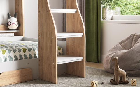 Flick Bunk Bed in Oak with Shelves Storage Stairs