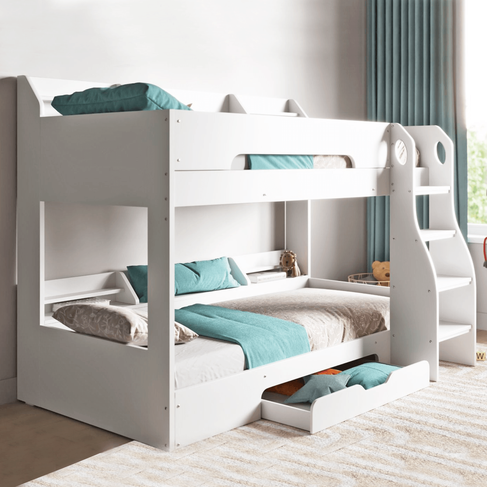 Flick Bunk Bed White with Shelves Storage