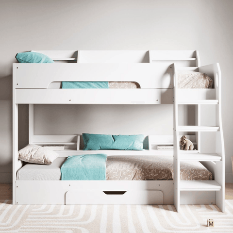 Flick Bunk Bed White with Shelves Storage Front