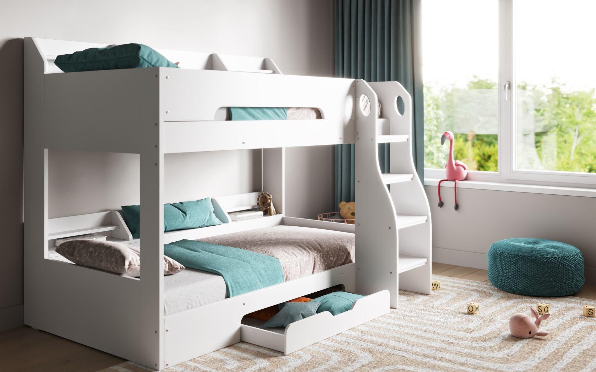 Flick Bunk Bed White with Shelves Storage Side