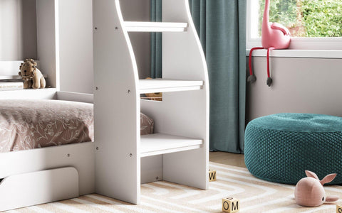 Flick Bunk Bed White with Shelves Storage Steps