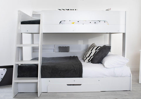 Flick Triple Bunk Bed Frame with Storage Shelves White 2