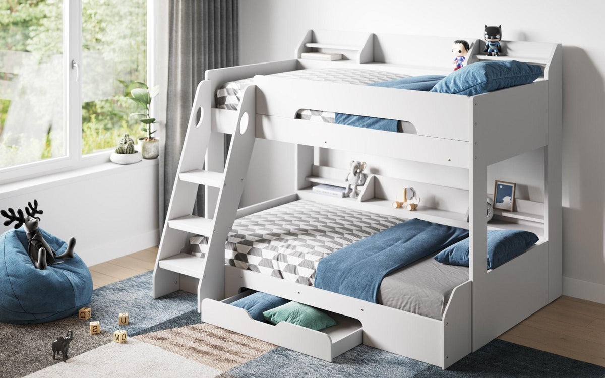 Flick Triple Bunk Bed Frame with Storage Draws in White