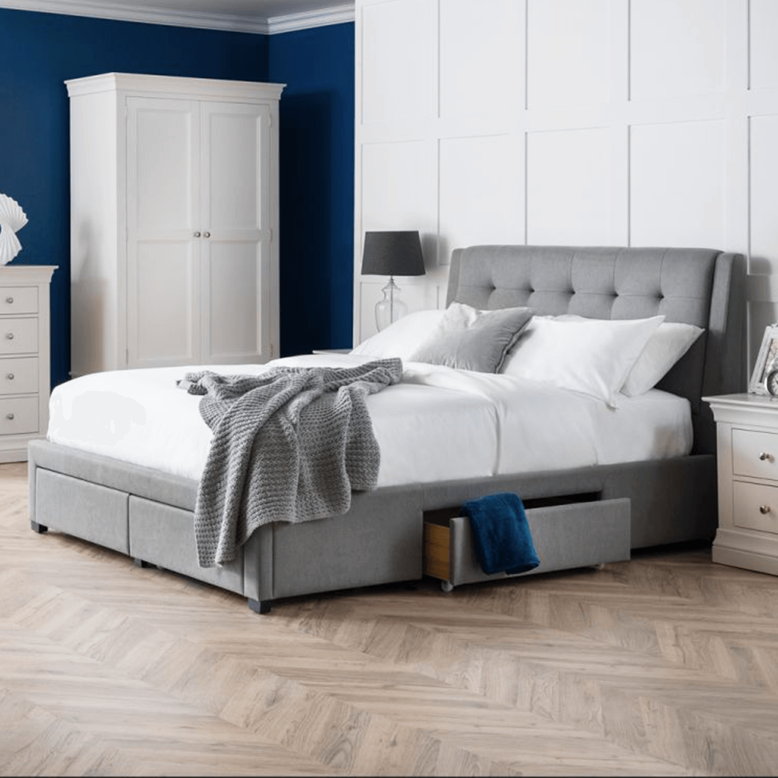 Luxury Super King Size Bed Frame with Storage 4 Draws - Grey - Kidsbunkbed