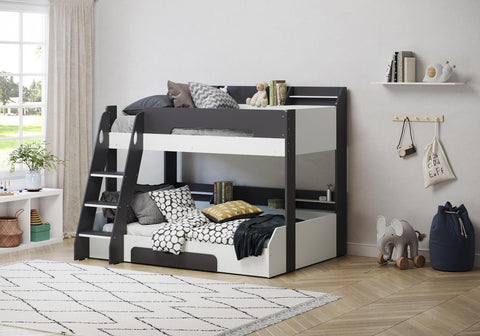 Flick Triple Bunk Bed Frame with Under Bed Draw in Grey