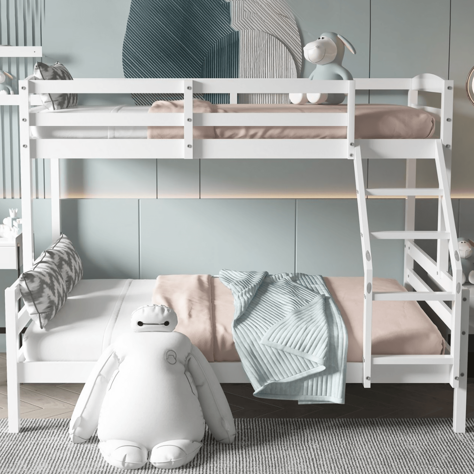 Hopin Triple Bunk Bed Frame in White Front