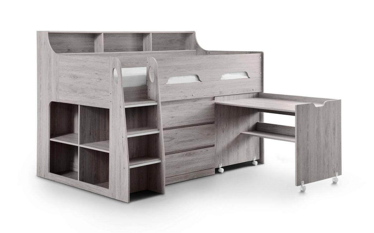 wooden grey oak midsleeper bunk bed desk