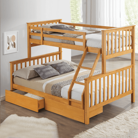 Beech Triple Sleeper Wooden Bunk Bed Frame