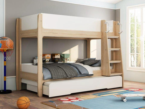 white oak trio bunk bed
