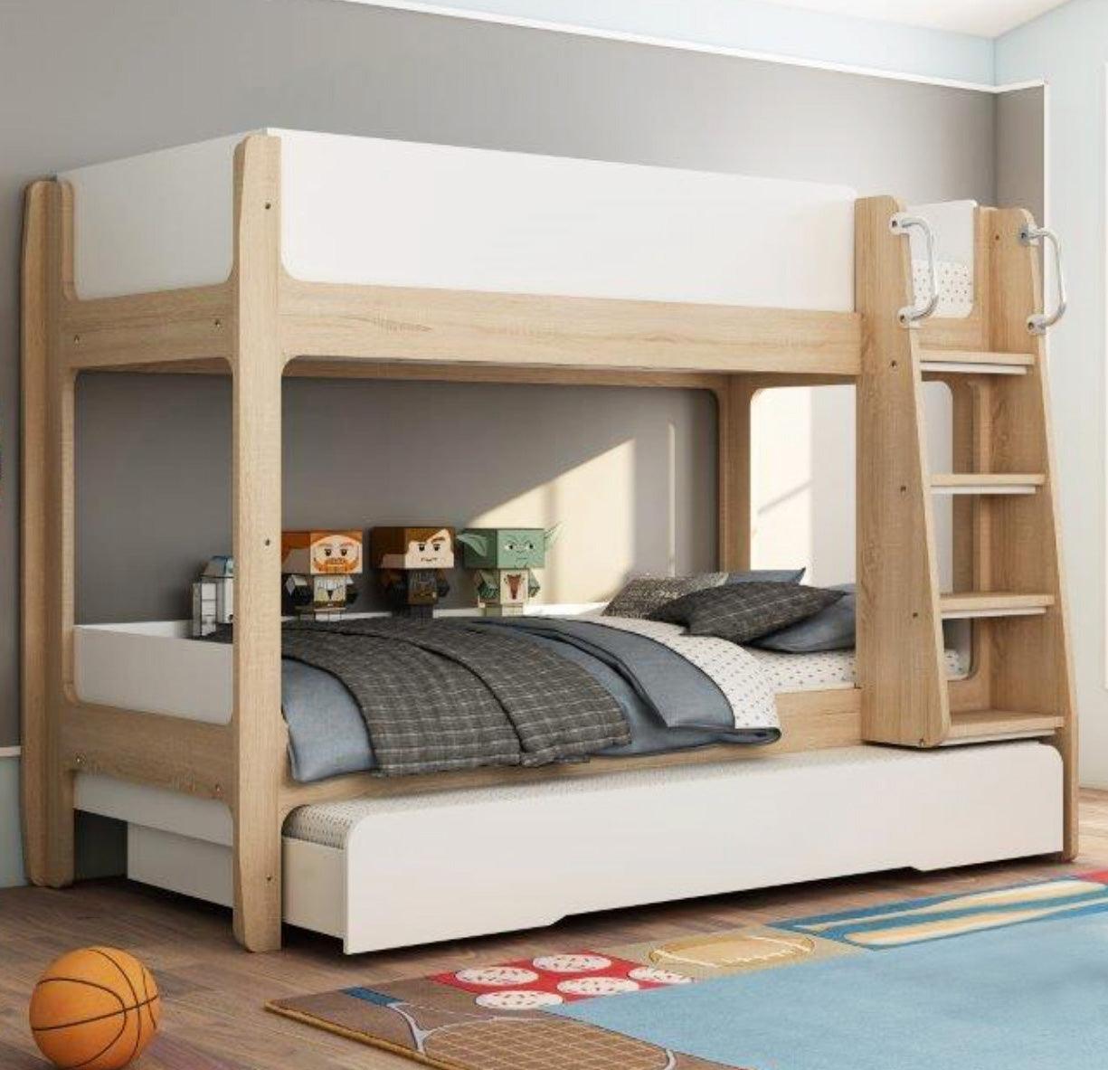 white oak trio bunk bed 2