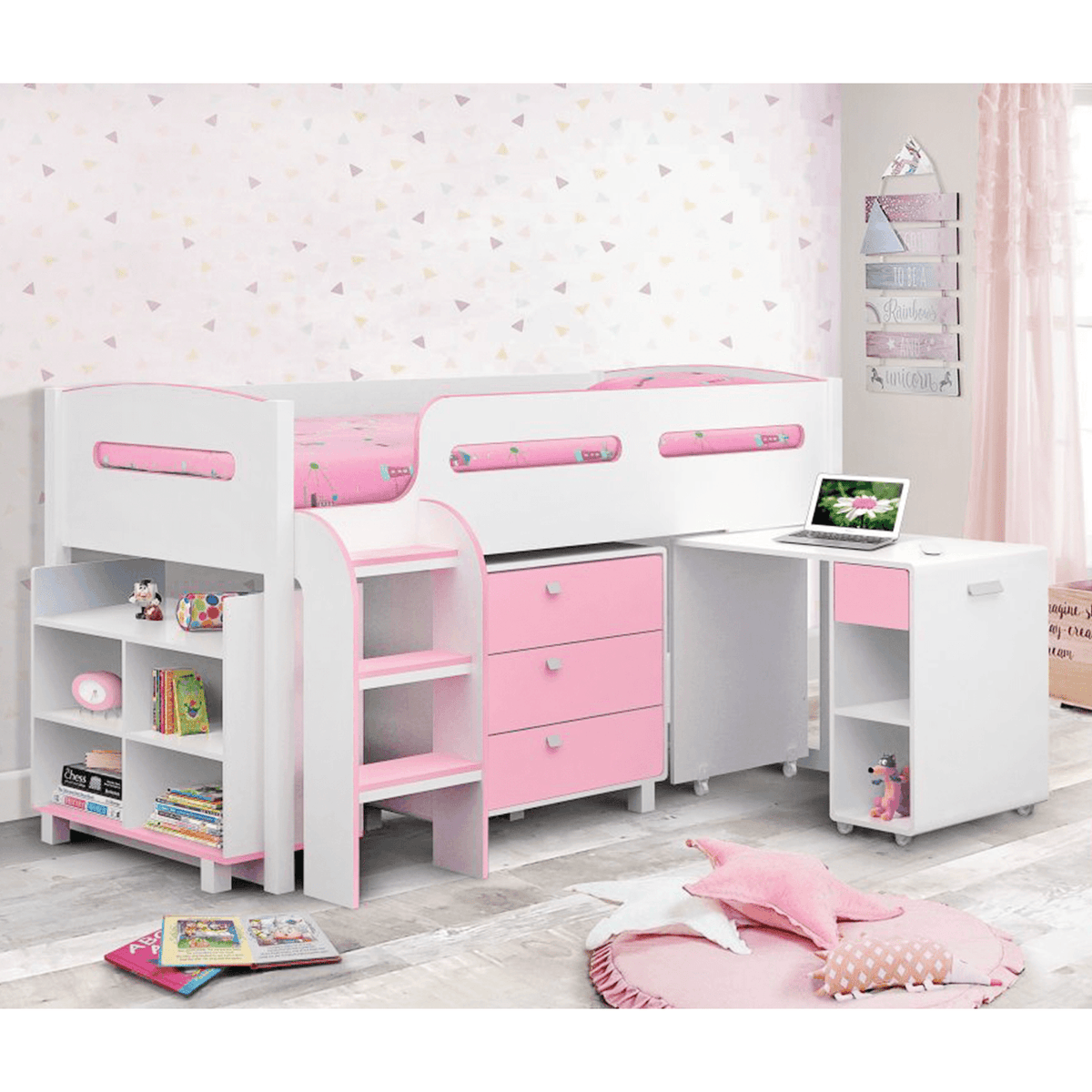 Kimbo Pink Storage Cabin Bed Frame