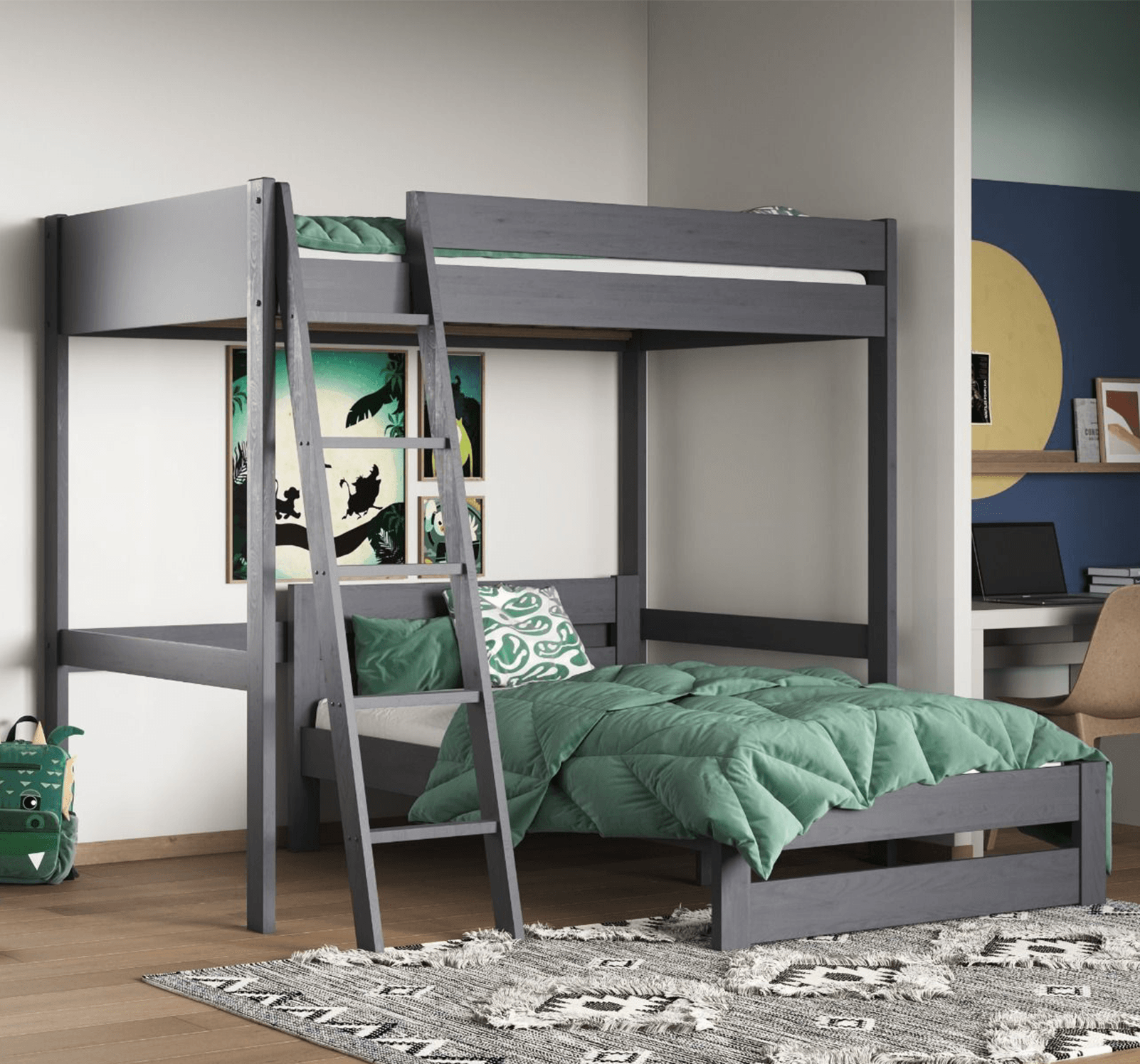 Noomi Tera Small Double High Sleeper L Shaped Bunk Bed Grey