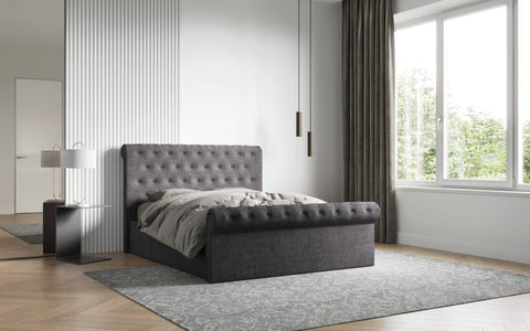 Lola End Lift Fabric Ottoman - Kingsize Bed Frame Grey