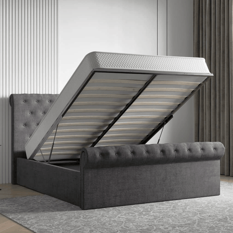 Lola End Lift Fabric Ottoman Double Bed Frame Grey